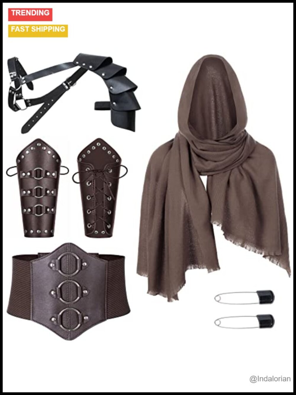 Medieval Knight PU Leather Corset Belt Shawl Half Shoulder Cape Scarf Buckle